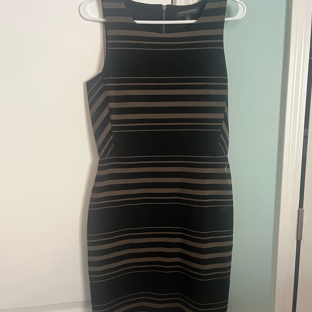 Banana Republic Black and Brown Striped Midi Dress